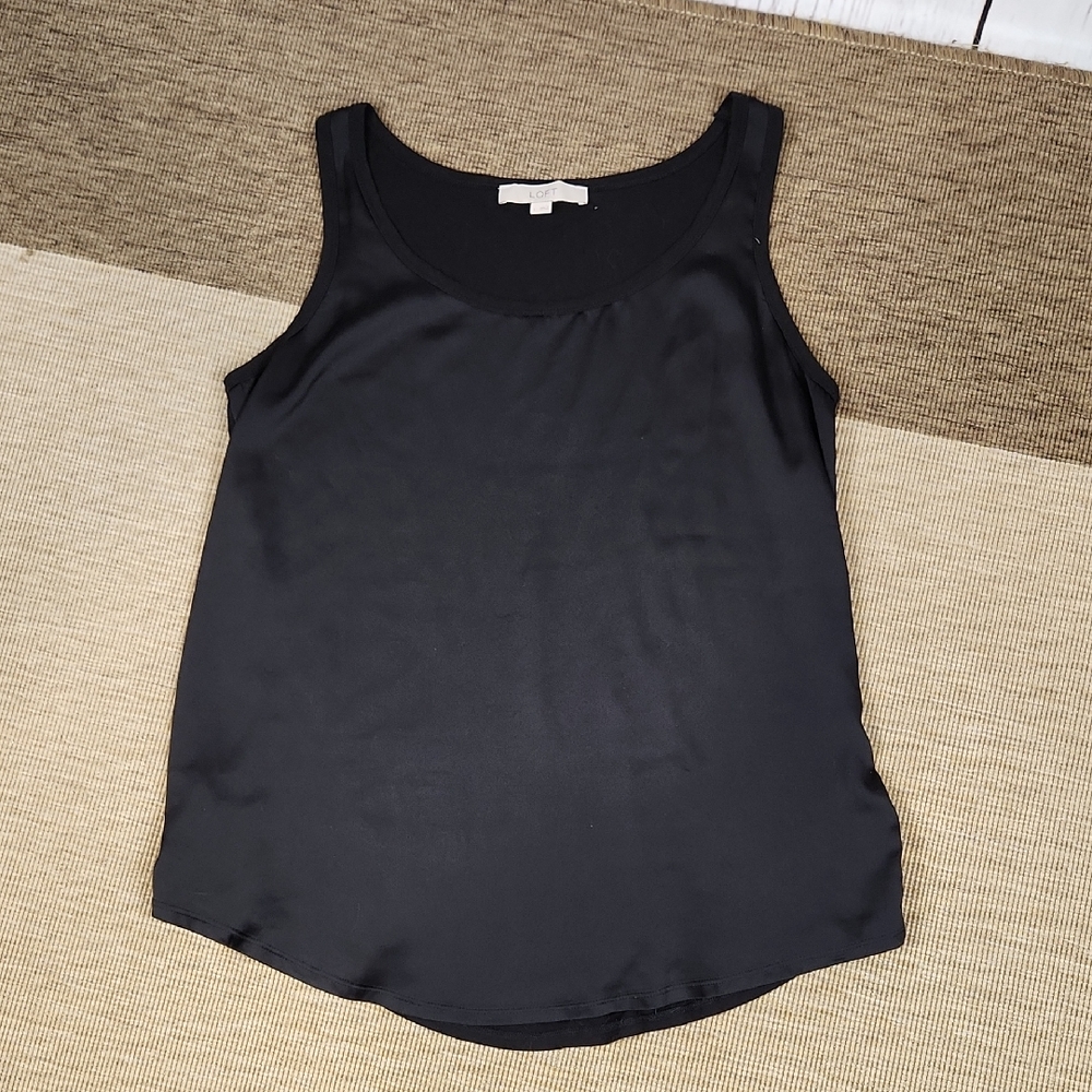 Loft Sleeveless Mixed Media Tank Top Satin Knit L